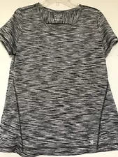 Tek Gear Drytek SS Crew Neck Gray Striped T Shirt Women Size L. NWT