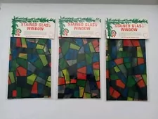 Vintage Christmas Plastic Faux Stained Glass Window Decorations Lot Unopened