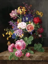 Flowers in a Vase still life Oil Painting Giclee Art Printed on canvas L2105