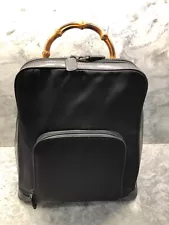 New Gucci Black Patent Leather Bamboo Backpack 866938