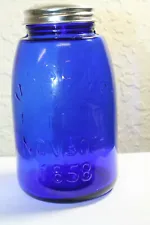 NEW Midget Mason's Patent Nov 30 1858 Fruit Jar Cobalt Blue Cross