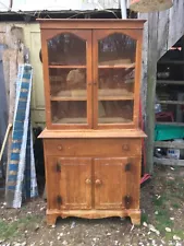 Vintage Mid Century Solid Wood China Cabinet Hutch Kitchen Cabinet Hoosier Type