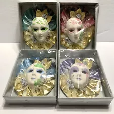 7" Decorated Art Mask Wall Decor Set of Four Purple Pink Blue Green Original Box