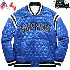 Men's Supreme Diamond Quilted Bomber Blue Satin Men Jacket With Free Shipping