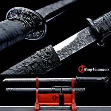 40'' Black Sharp Dragon Japanese Ninja Sword Straight Ninjato 9260 Spring Steel