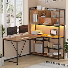 L Shaped Computer Desk,58''Office Desk & LED Light,PC Workstation,Gaming Table