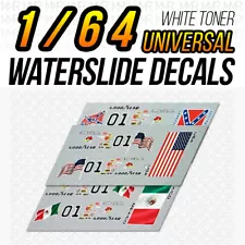 1/64 GENERAL LEE v2 Custom White Toner Universal WaterSlide Decal for Hot Wheels