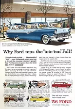 1956 Ford Parklane Station Wagon + 5 Models "Thunderbird Styling" promo print ad