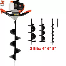 52CC Gas Powered Earth Auger Post Hole Digger Borer Ground Fence Drill w/3 Bits