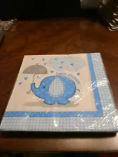 Umbrella Elephant Blue Boy Baby Shower Party Large Lunch Napkins