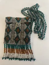 Native American Beaded Medicine Bag Necklace handmade seed beads