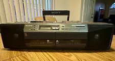 Vintage 80’s SONY AM/FM Dual Cassette Boombox W EQ Test Works!! No A/C cord.