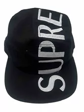 Authentic Supreme 5-Panel Nylon Camp Cap Hat Overarch Embroidered Logo Black