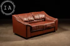 Vintage Leather Loveseat in Brick Red