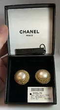 Classic Chanel Pearl Gold Framed Clip Earrings in Box with Tags