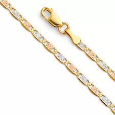 14K Tri Color Solid Gold 2.6mm Valentino Chain Necklace with Lobster Clasp