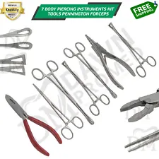 7 Body Piercing Instruments Kit Tools Penington Sponge Forceps, Skin Jewelry set