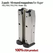 2 Magazines for Ruger P85,89,95,93 9MM 10 Rounds S.S.