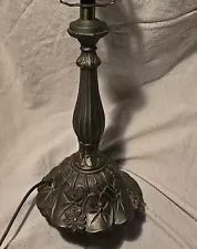 Ornate Cast Metal Table Lamp Base Lily Pads Deco For Tiffany Style Shade Vintage