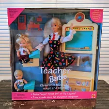 1995 Vintage Teacher Barbie with 2 Students 2 Desks and Chalkboard #13914 NIB!