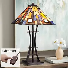 Jewel Tone Mission Tiffany Style Table Lamp 27" Tall Bronze Iron with Dimmer