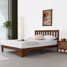 Wood Platform Bed Frame with Headboard Oak Wood Queen / King/ Full Size