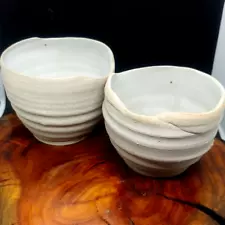 Handmade Ceramic Small Pots Set of Two 2" White Signed by Artist