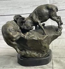 Game Hunter Big Horn Sheep Ram Bronze Marble Statue Sculpture Lodge Artwork Sale