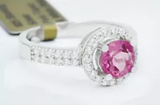 GENUINE 1.25 Cts PINK & WHITE SAPPHIRE RING .925 Silver  - NEW WITH TAG