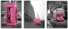 Pink Paris Theme Room Decor Wall Art Paris Eiffel Tower Bedroom Black Pink Set 3