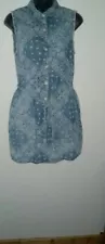 Hippie Laundry Blue&white Print Sleeveless Buttonup Hi-lo Hem Shirt Dress Sz S