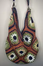 Handmade Granny Square Hobo Tote Bag Purse Boho Orange Green Blue Crochet