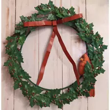 Metal Christmas Holly Wreath with Cardinal