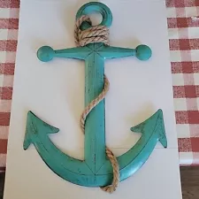 New Teal Anchor Hanging Wall Decor Coastal Nautical Beach House Decoration 14”