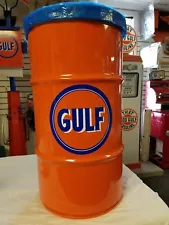 GULF OIL 1930S 1940S 1950S VINTAGE GAS STATION STYLE 16 GALLON STEEL TRASH CAN