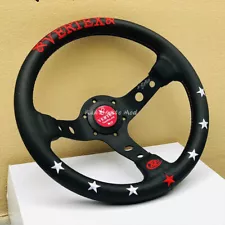 Vertex Leather Deep Dish Steering Wheel Black Red White Embroidery 13in / 330mm