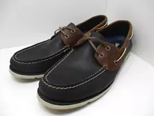 Sperry Top-Sider (STS 18235) Men 12M Navy Blue/Brown Leather Slip-On Cross Lace