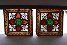 Pair of Older Antique Square Stained Glass Church Windows (SH41) chalice co