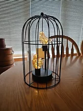 Night Light Black Wrought Iron Birdcage With Two Light Up Birds Original Tags