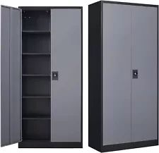 72 inch Tall Metal Cabinet with 2 Doors Garage Cabinet with 5 Adjustable Shelves