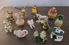 Jeweled Enamel Magnetic Hinged Trinket Box Lot Of 13