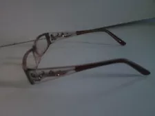 Women Burgundy eyeglass frames white scrolled design tiny rhinestones on each si