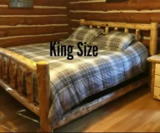 Log Bed! Beautiful and Sturdy! Half Log Side Rails with Mattress Beams! Rustic