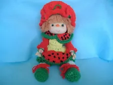 HAND CROCHETED DOLL WITH WATERMELLON THEMED OUTFIT WITH REMOVABLE HAT