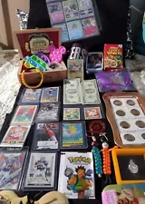 Junk Drawer Lot Contains Silver Coins $2 Notes,Wheat Pennies,Sports Cards, Pokem