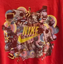 Red Nike T-shirt Cotton Medium Boombox, Basketball, shoes, money collage