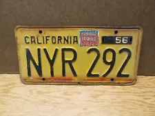 1956 California License Plate (one) Unrestored Original Issue