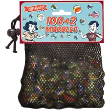 100 + 2 Traditional Assorted Sizes Colours Classic Retro Glass Marbles Bag Game