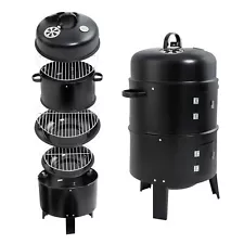 32" Charcoal Smoker BBQ Grill 3IN1 Outdoor Vertical Smoke Portable Meat Cooker