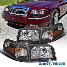 For 2006-2011 Mercury Grand Marquis Black Headlights +Turn signal+Parking Light